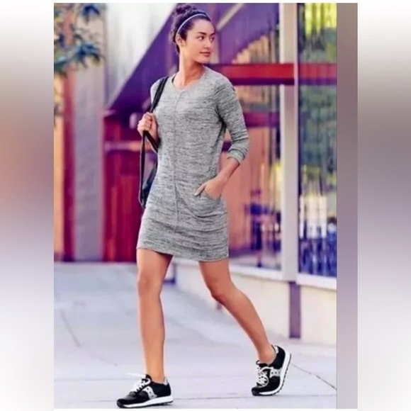 Athleta Destiny Techie Heathered Gray Athletic Tunic Dress / Sweatshirt / Large - Picture 1 of 10